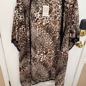 Leopard Print Kimono with Black Trim